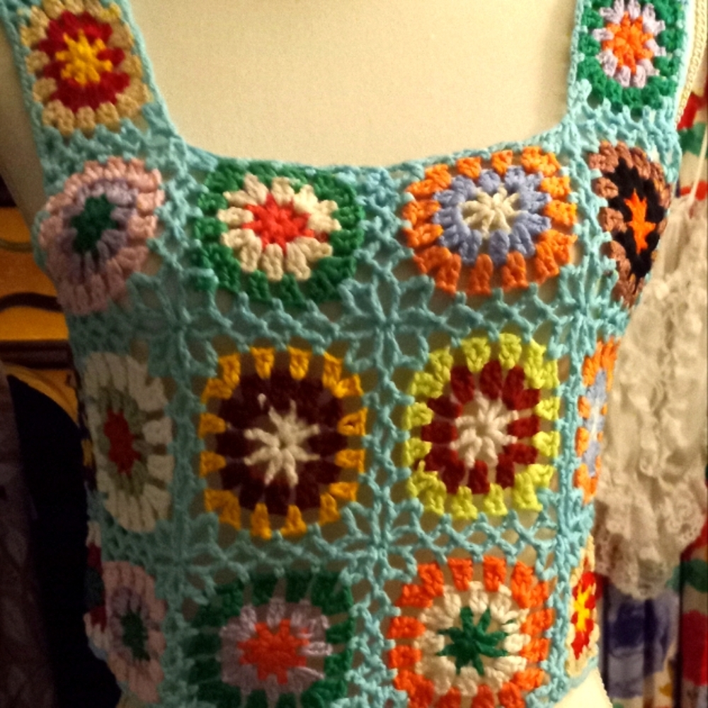 New,colorful boho crochet patterned slip on vest top,one size,wear with anything